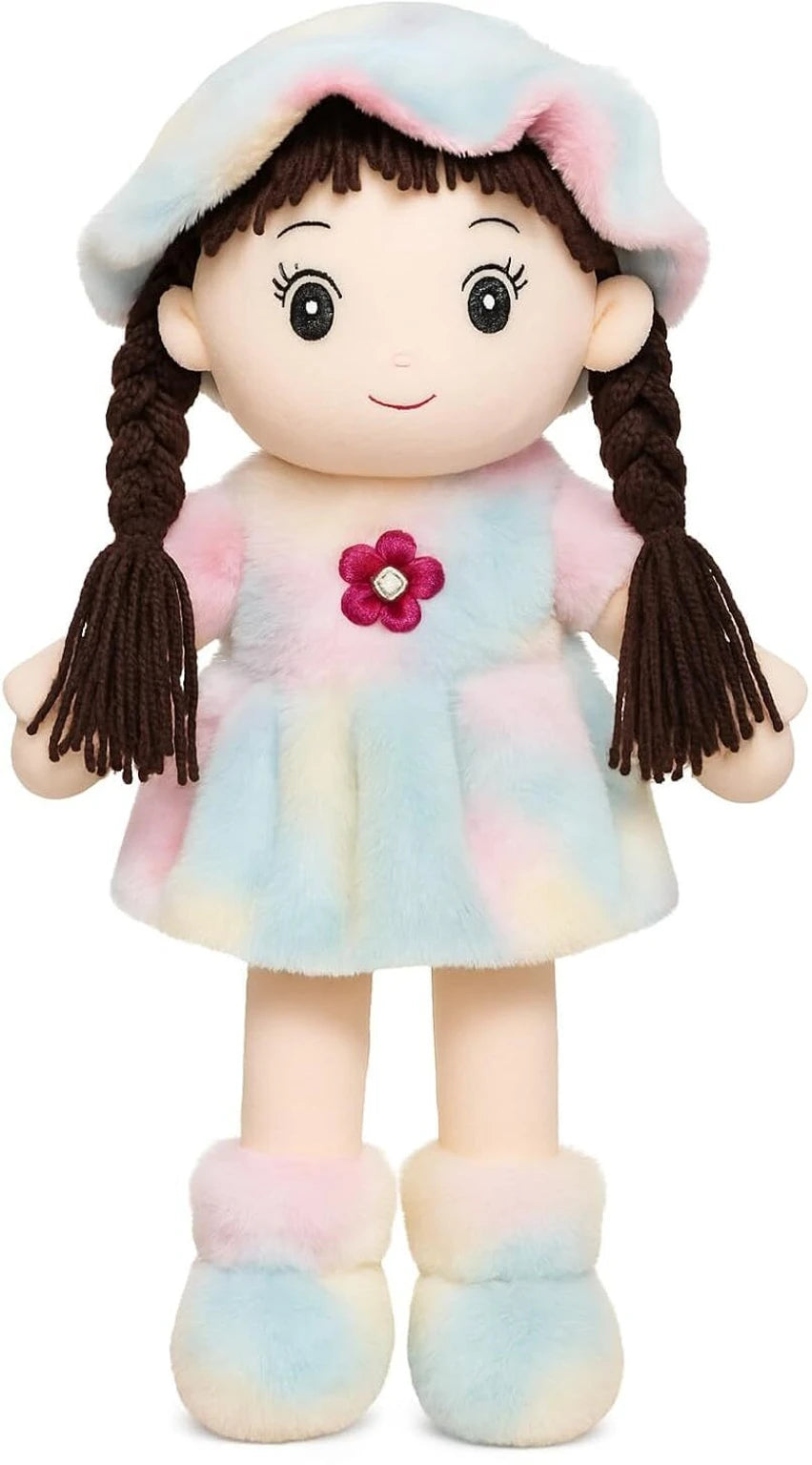 Plushberry Soft Hat Plush Doll | Cute Stuffed Rag Doll With Braided Hair | Birthday Gift